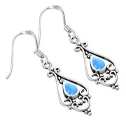 Synthetic Azure Opal Drop Silver Earrings, e431